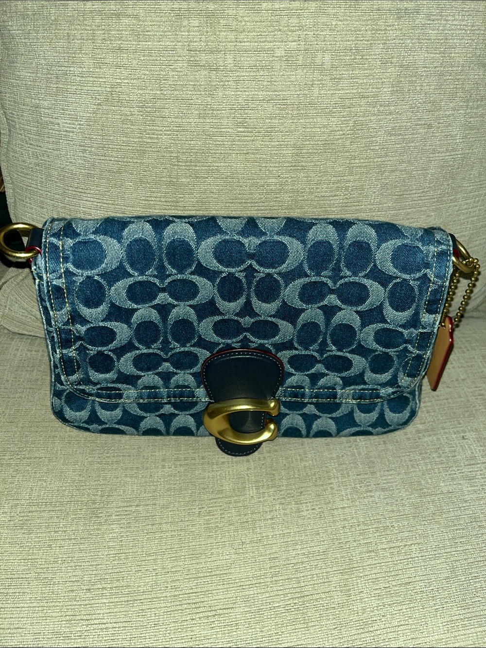 Coach Denim Signature Crossbody in Blue with Brass Hardware